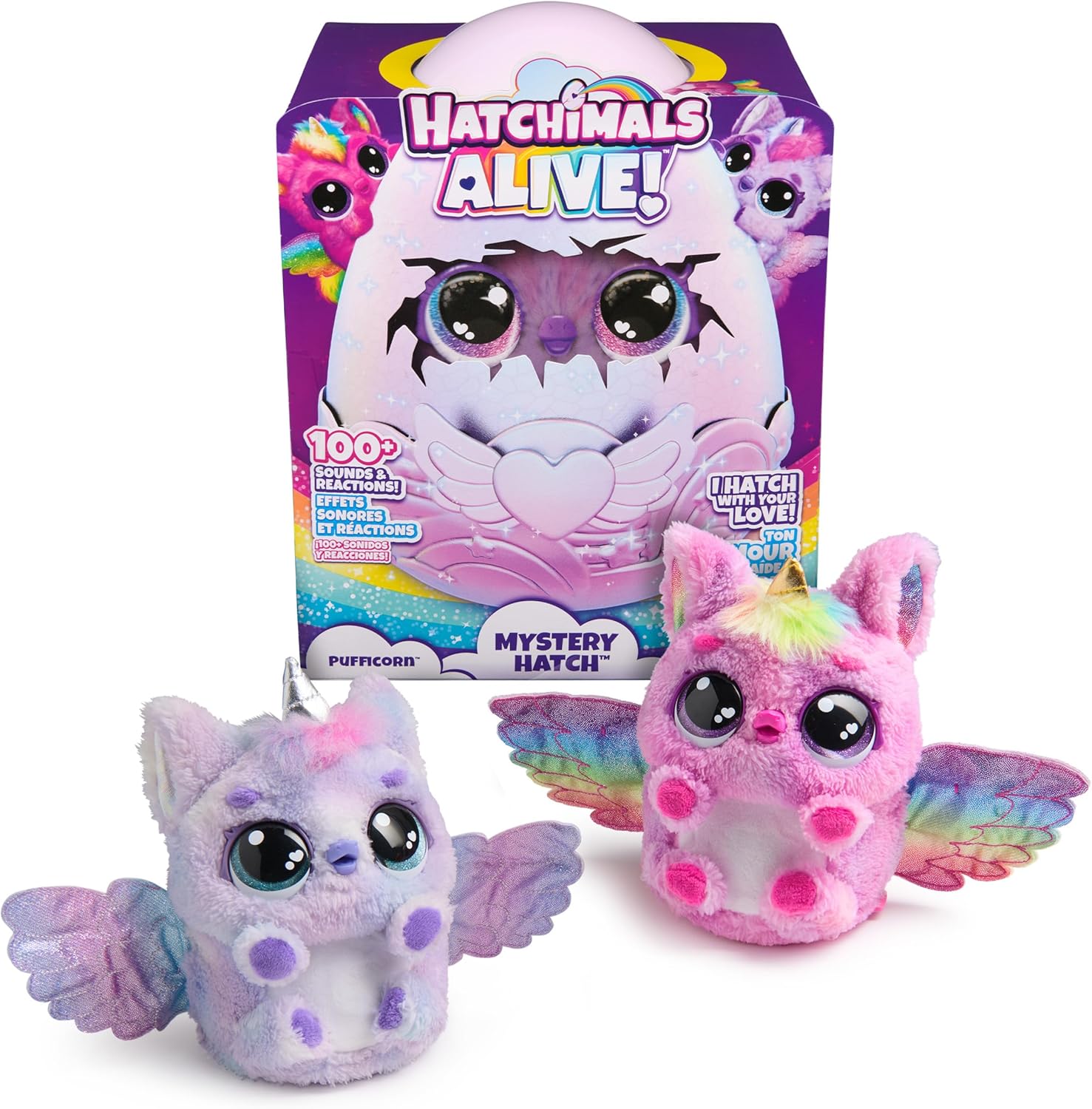 Peluche Huevo Sorpresa Pufficorn interactivo con luces y sonidos - Hatchimals Alive | Doble Salto